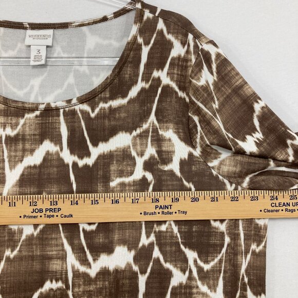 Chico's size XL/3 Brown White Soft Stretch Crew Neck Long Sleeve Pullover Top - Picture 5 of 8